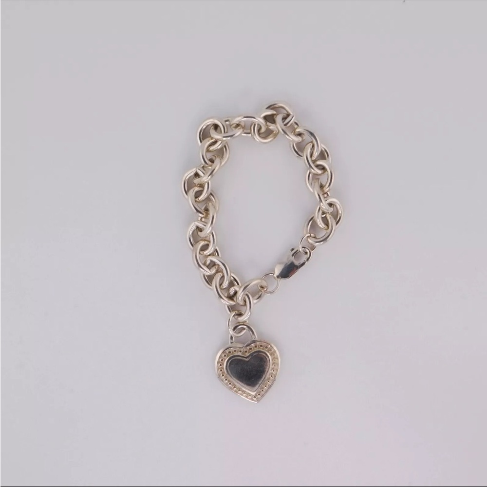 Retired Judith Ripka Country Link Sterling Silver Heart Charm Bracelet